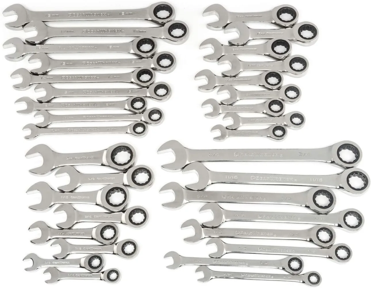 34 Pc. Standard & Stubby Ratcheting Wrench Set, SAE & Metric - 85034