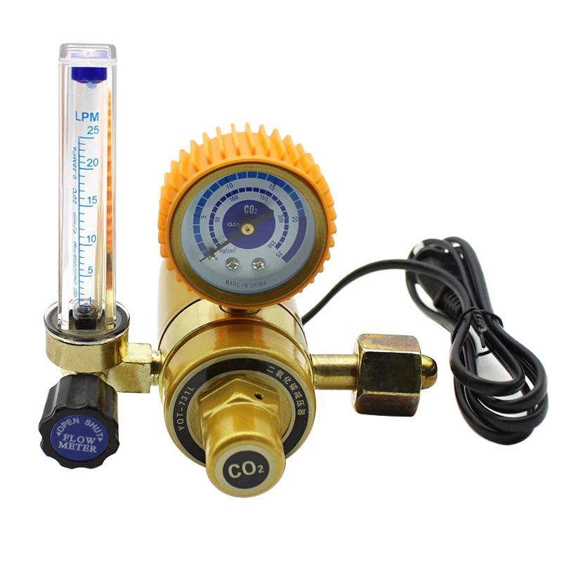 36/110/220V CO2 Pressure Regulator Carbon Dioxide Pressure Reducer Heated Pressure Gauge Meter Flowmeter For MIG/TIG Welding