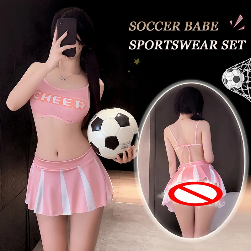 

Anime Football Baby Cheerleading Uniform Pink Sports Outfits Crop Top And Mini Skirt For Football Game Party Cosplay Costume
