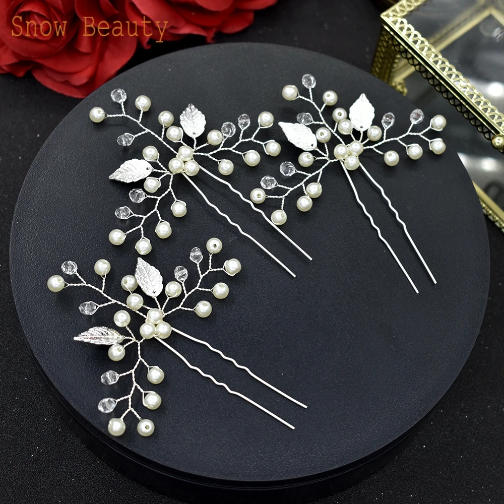 A340 Fashion Crystal Pearl Bridal Hairpins Hair Accessories for Women Party Handmade Wedding Hair Clips Jewelry Tiaras Girls