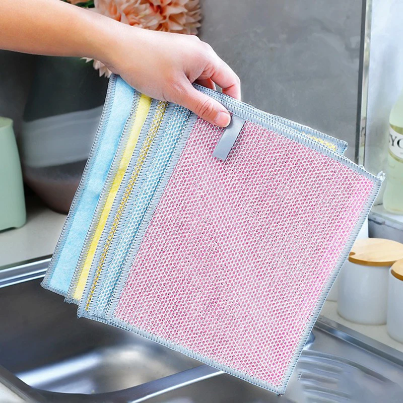 5/10PCS Wire Cleaning Cloth Thickened Magic Cleaning Towel Double-sided Magic Metal Steel Wire Rags Kitchen Dish Pot Dishcloths