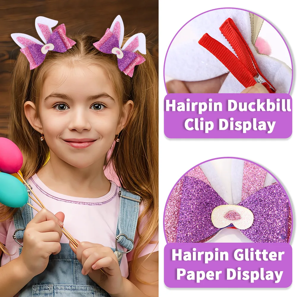 Easter Party Hair Clips - Kids Glitter Rabbit Ears Bow Chick Egg Hairpins - Children\'s Festival Hair Accessories