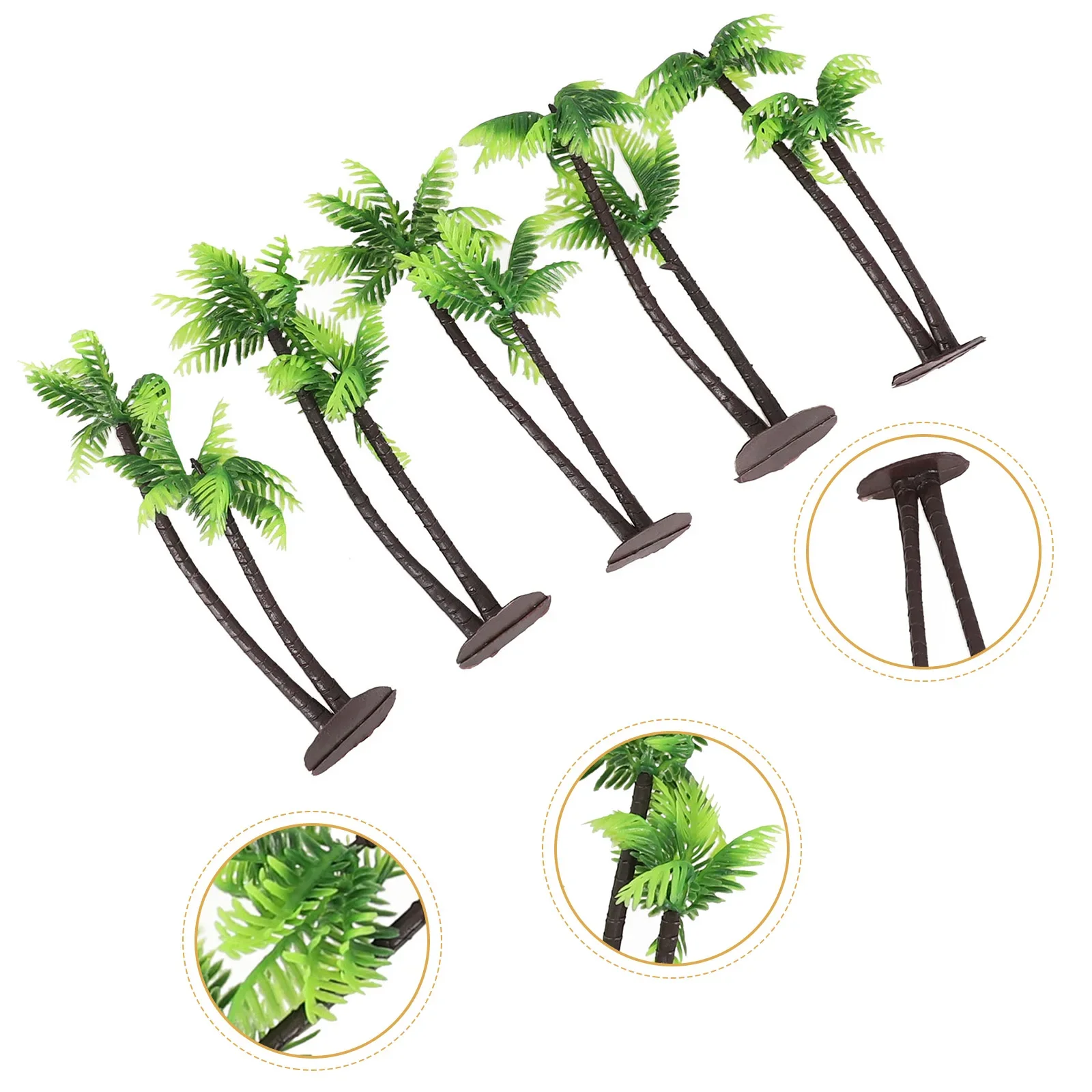 5pcs Plastic Coconut Palm Tree 12cm Mini Plastic Coconut Palm Tree Plant Craft Micro Tree Model Beach Seaside Decor