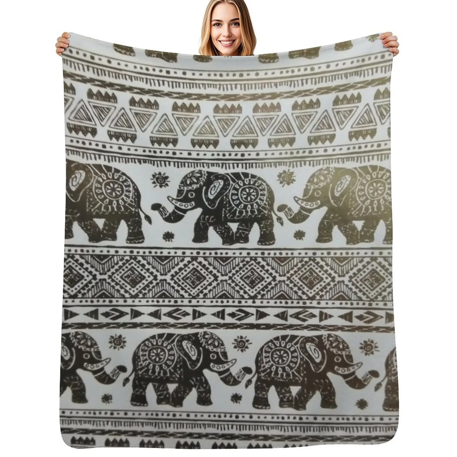 

Elephants Patterned Print Throw Blanket Machine Washable Soft Warm Blanket