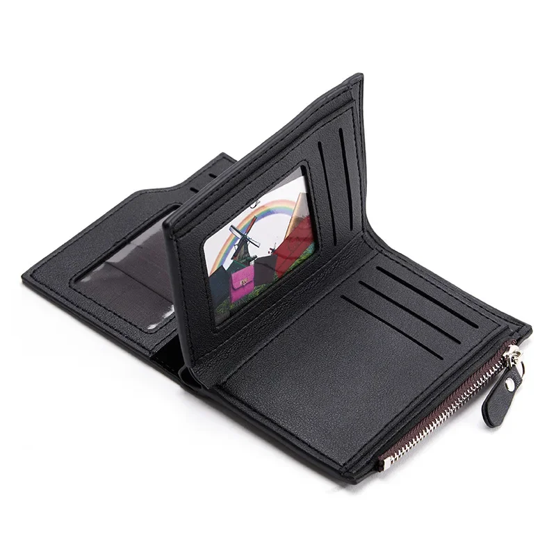 Portafoglio in pelle PU per uomo corto Casual Carteras Business portafogli pieghevoli di lusso piccola cerniera Multi-card Slot portamonete