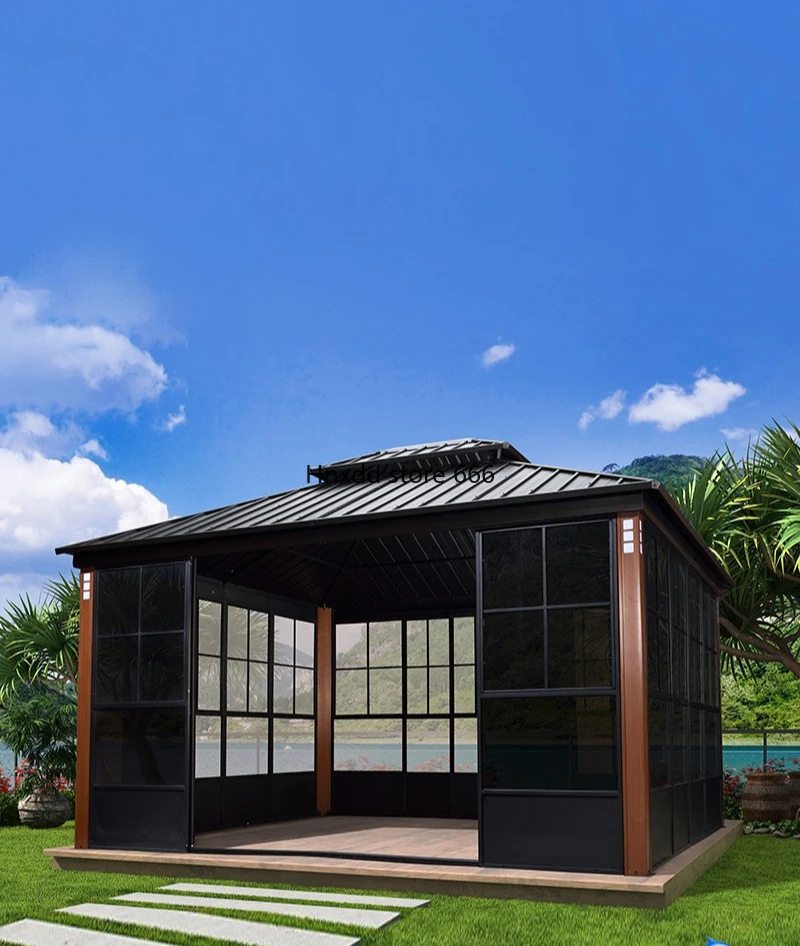 Outdoor sun room gazebo garden villa courtyard tent aluminum alloy preservative wood simple four-corner pavilion