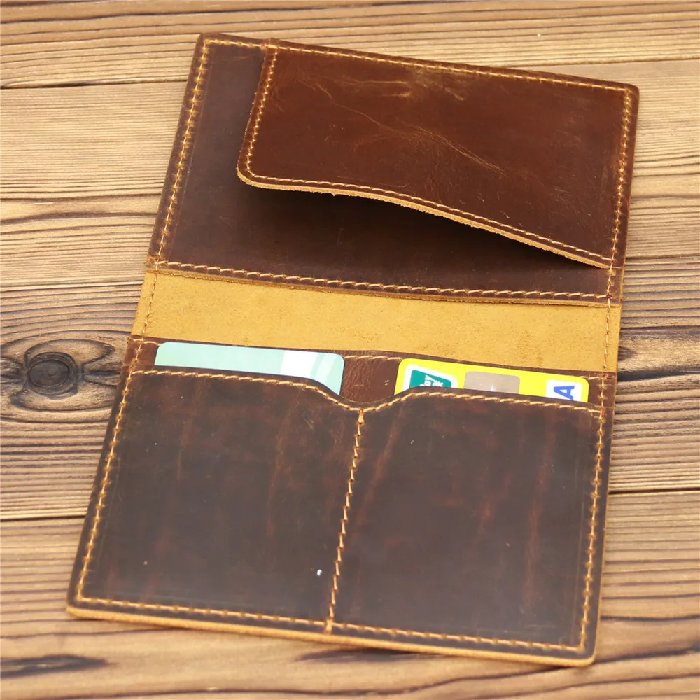 Vintage Lederen Paspoort Geval Mannen Reizen Portemonnee Document Organizer Handgemaakte Koe Lederen Covers Voor Paspoorten