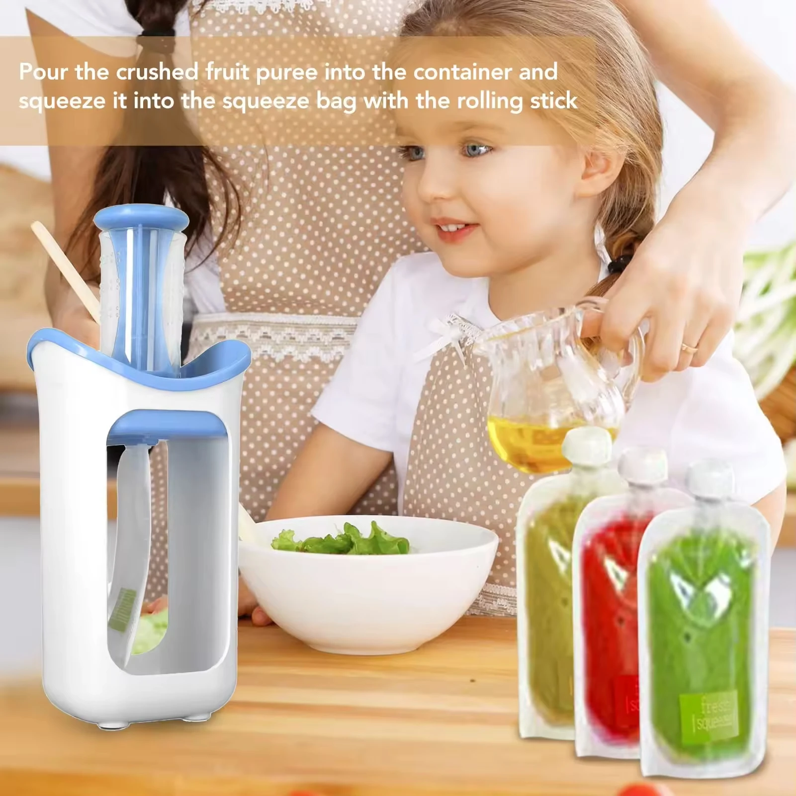 Baby Food Squeeze Station with 10pcs Food Storage Bag Newborn Complementary Food Dispenser Fruit Container Pouch Filling Machine