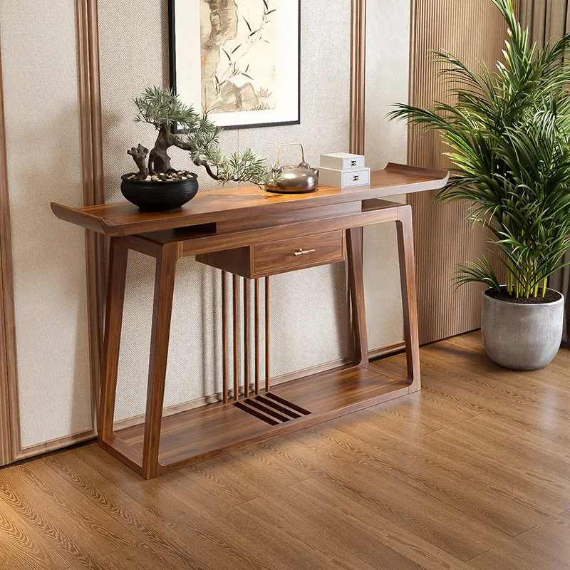 

New Chinese entrance table, solid wood, simple entrance table, light luxury elm wood entrance cabinet, narrow strip against the