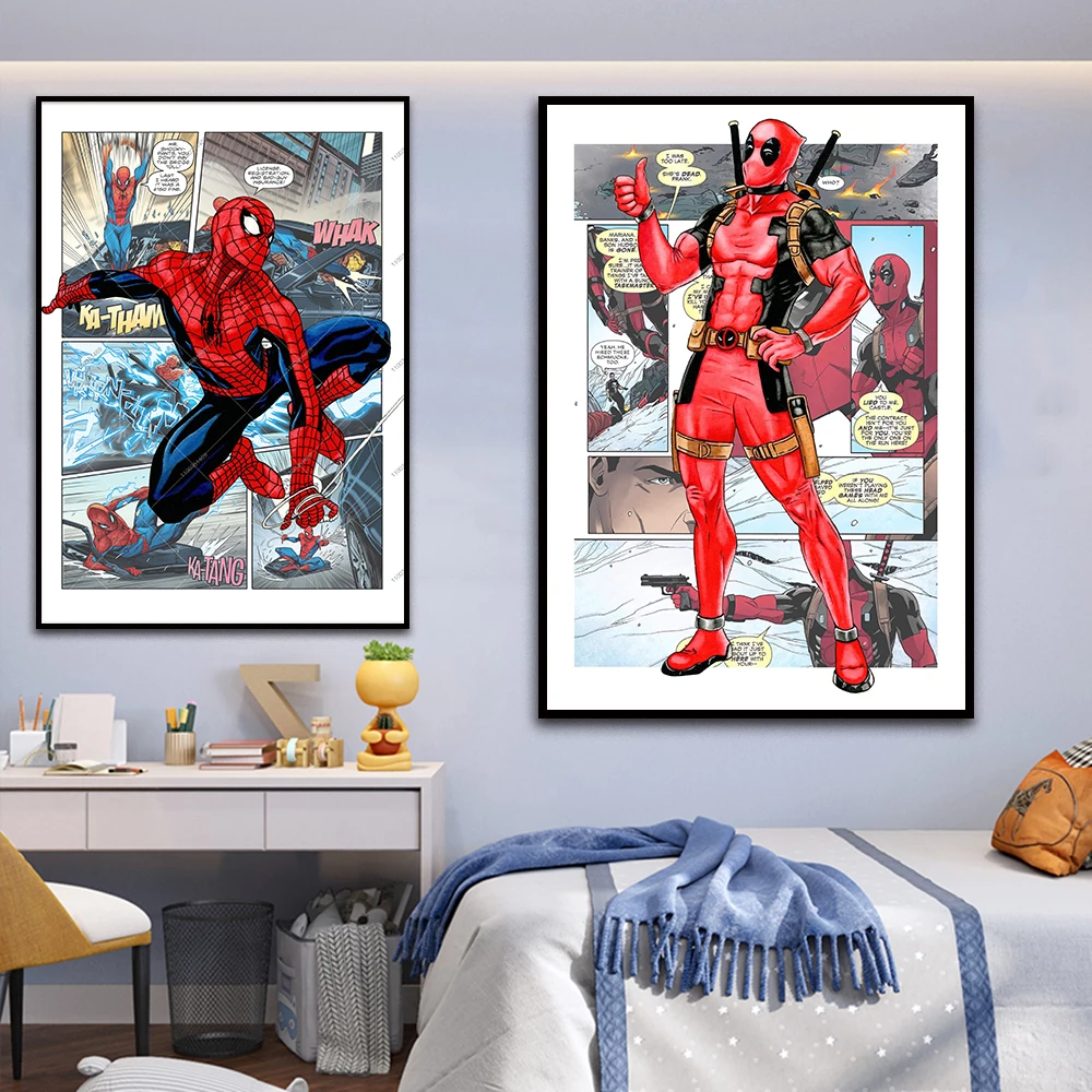 MINISO Marvel Spider Man Iron Man Hulk Thor Anime Cartoon Character Wall Art Poster Home Room Decoration Canvas Painting Prints