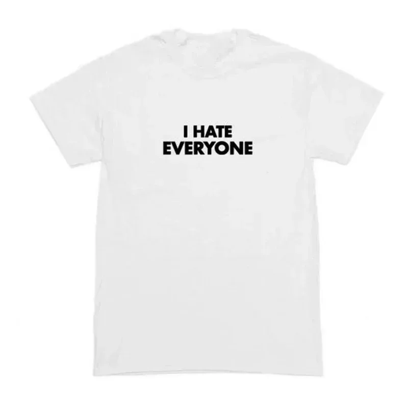 Women Summer 90s Harajuku I Hate Everyone Lettering Cotton T-shirt Womens Y2k Gothic Summer T-shirt Streetwear White T Shirt