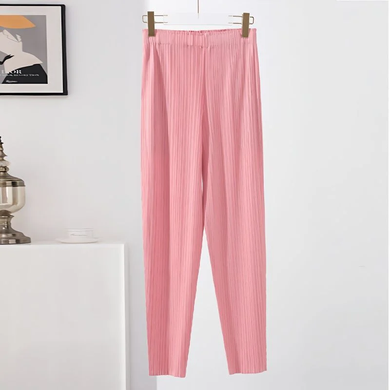 

Women's Loose High Waist Pleated Pants Autumn Season Straight Leg Elegant Style Casual Trousers plus Size Nine Points