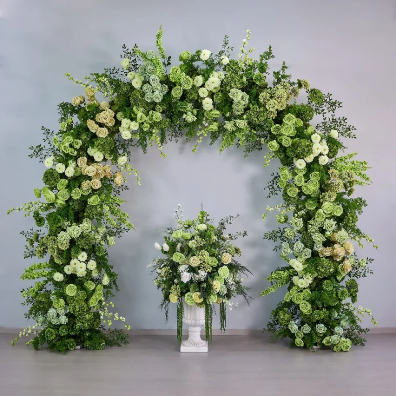 

240CM Green Rose Peony Monet Series U Shaped Arch Floral Arrangement Wedding Stage Background Decoration Flower Arrangement