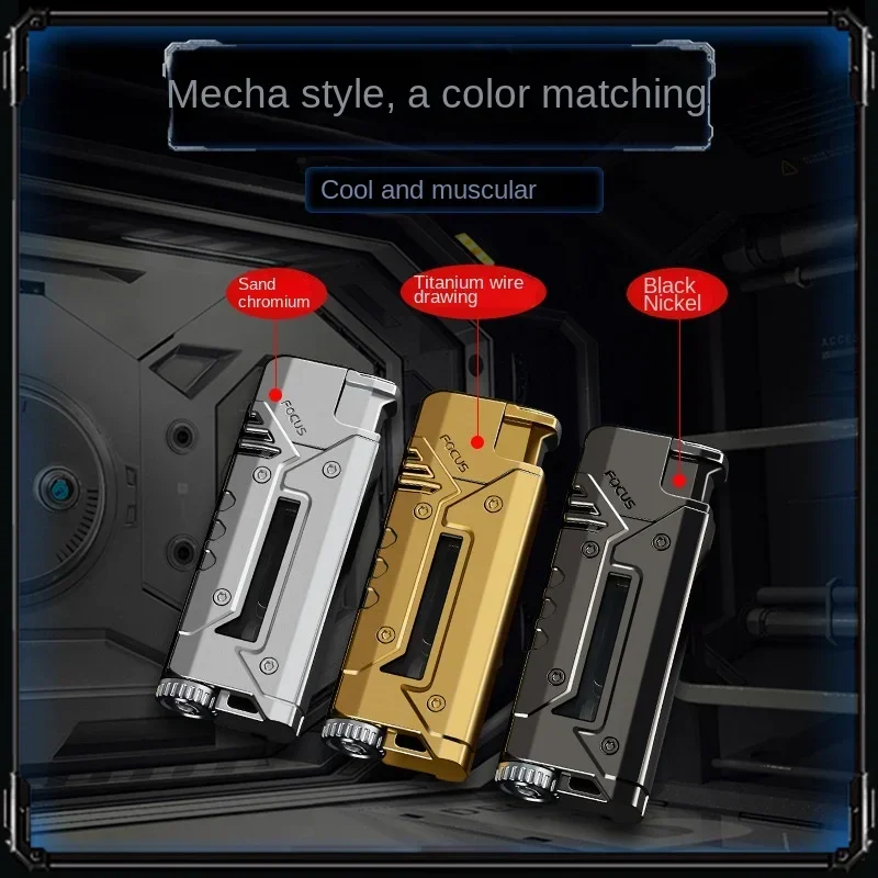 Mechanical and Personalized Blue Flame Direct Spray Lighter Visual Air Chamber Cool LED Colored Light Igniter Mech Design Gift