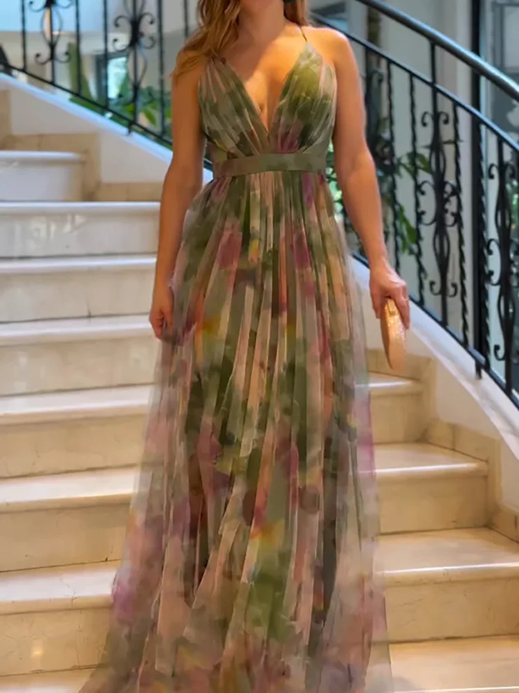 Damska letnia sukienka z nadrukiem Femme Patchwork bez rękawów Slim Fit sukienka sznurowanie Backless Hollow Out sukienki klubowe Vestidos