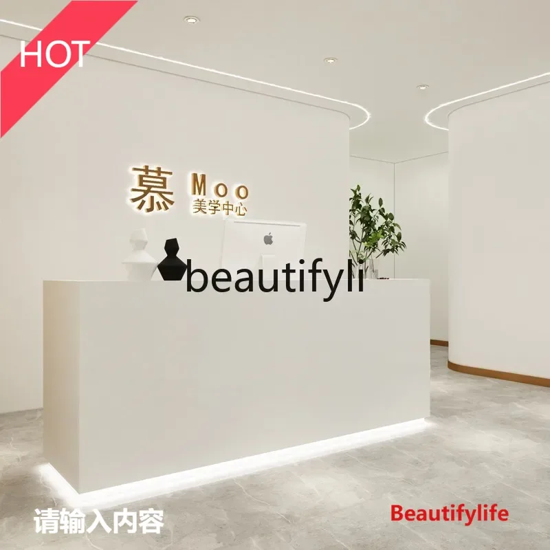 

Asmt14 ss ss Asmt03A White Clothing Beauty Salon Cashier Counter with Light Company Reception Front Desk Simple In-Stock Bar Cus