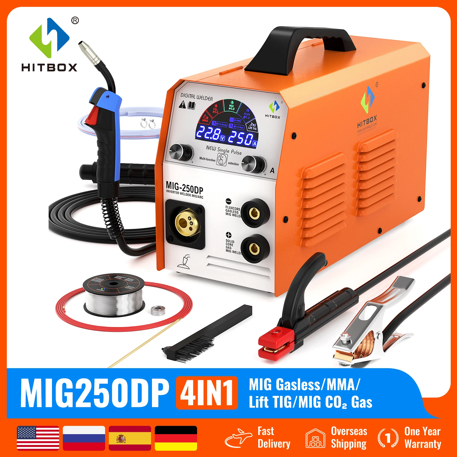 HITBOX MIG Aluminum Welder Semi-automatic Welding Machine MIG250DP 220V Pulse Mig 3 In 1 Inverter Weld Technology MIG ARC TIG