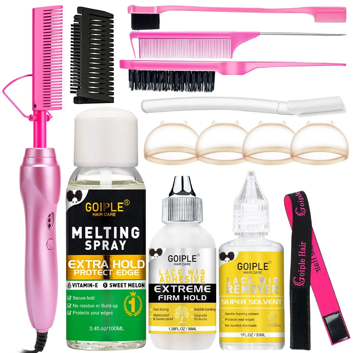 GOIPLE 2in1 電気ホットコーム ヘアストレートナー ブラシ 急速加熱 フラットアイロン スタイリングブラシ ウィッグキット カールアイロン付き 自然な髪用 1