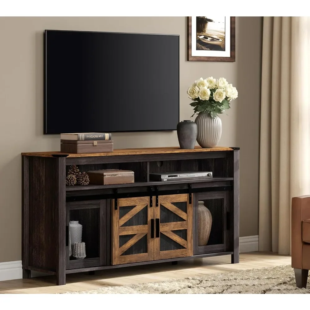 TV Stand, Entertainment Center with Sliding Barn Doors and Mesh Doors, TV Stand