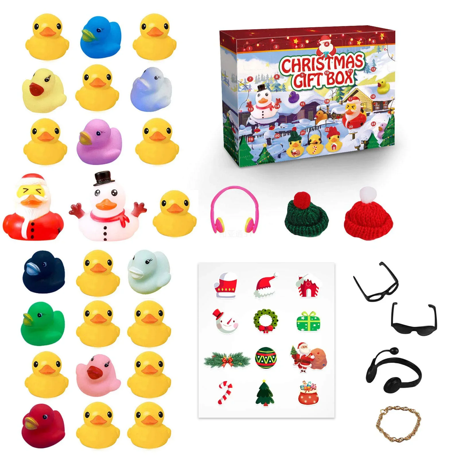 24 Days Countdown to Christmas Advent Calendar Toy with 24 Rubber Ducks for Boys, Girls, Kids and Toddlers Christmas Party Favor