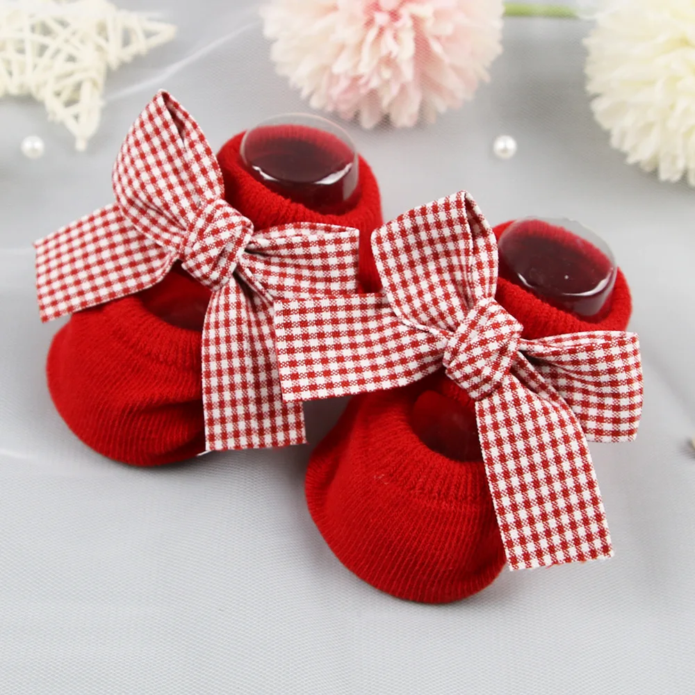 BornToGirl 0-12M Newborn Cotton Socks Bow Infant Non-Slip Socks Baby Girl Socks Baby Girl Socks Spring Summer Autumn Winter