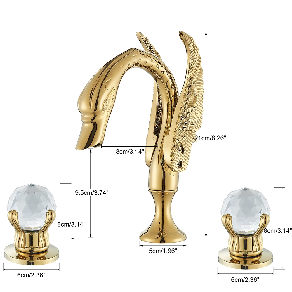 Deck Mounted Bathroom Vessel Sink Mixer Tap Dual Handles 3 Holes Widespread Golden Bathroom Faucet Swan Basin Faucet