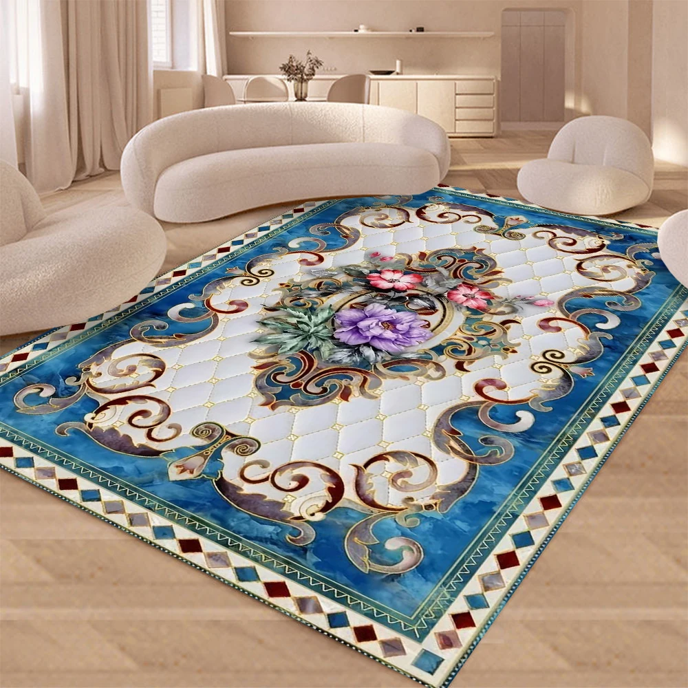 European Retro Floral Large Carpet for Living Room Luxury Decoration Rug Non-slip Bedroom Cloakroom Washable Soft Mat