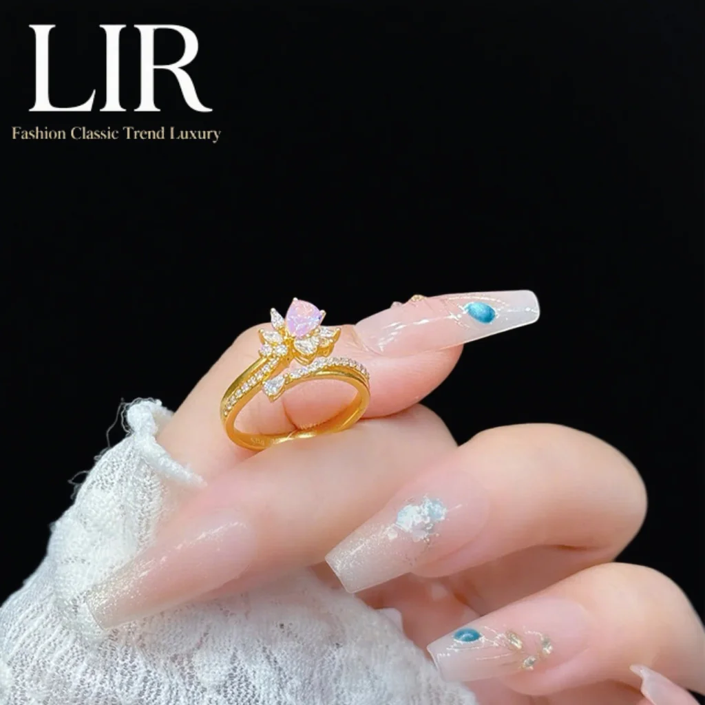 

LIR Trendy Women's Ring: Non - fading, Snowflake Design, Pink Zircon, Adjustable, Love & Romance Luck, Fashion Jewelry