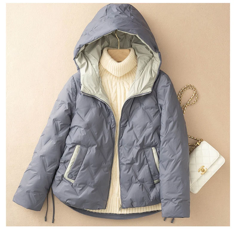 Schinteon Women 90% White Duck Down Jacket Loose Casual Autumn Winter Outwear Patchwork Coat with Hood 2026 New Arrival