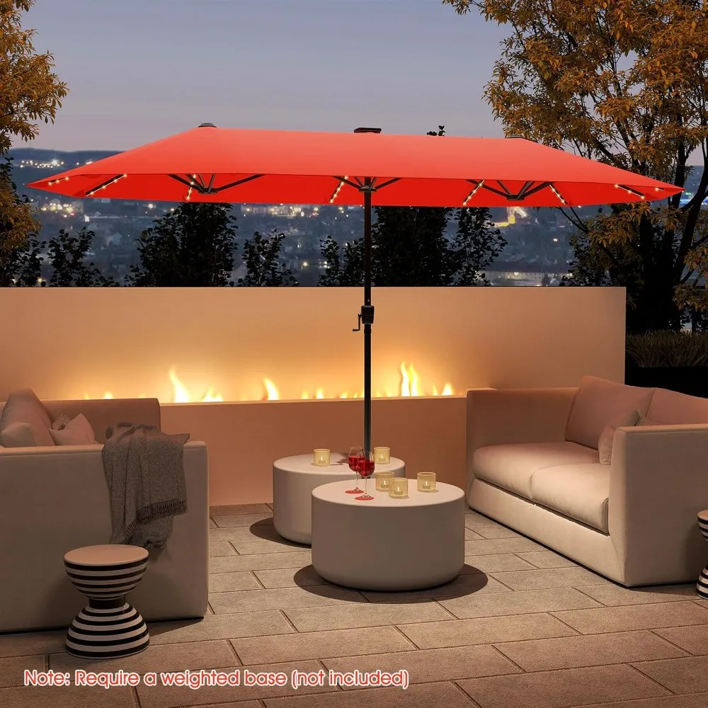 

13 FT Solar LED Patio Umbrella, Double-Sided Outdoor Table Market Umbrella with 108 LED Lights, 12 Heavy-Duty Ribs,Crank Handle