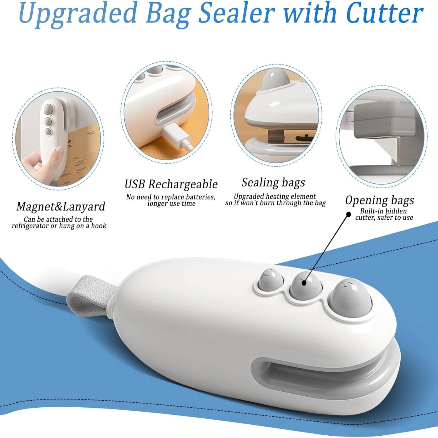 

Mini Bag Sealer, 2 in 1 Chip Bag Sealer with , Rechargeable Bag Sealer Heat Seal, Portable Resealer Machine for Plastic Bags Foo