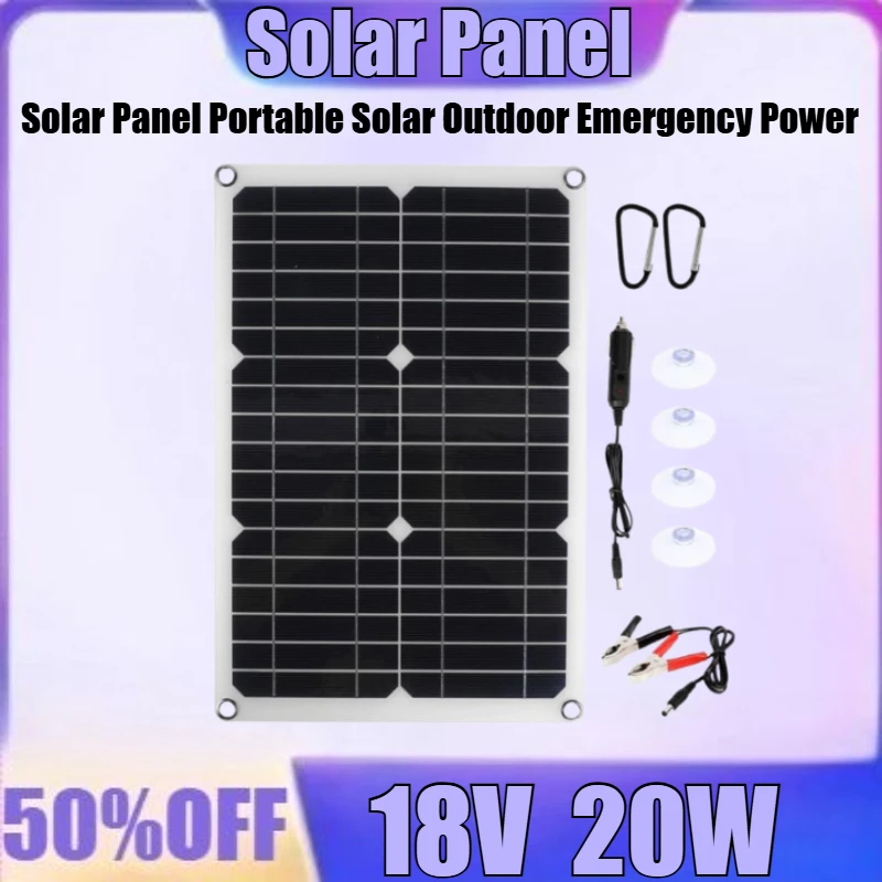 20W Solar Panel Kit 18V Multifunctional Ultra-thin Monocrystalline Dual USB Solar Panel Portable Solar Outdoor Emergency Power