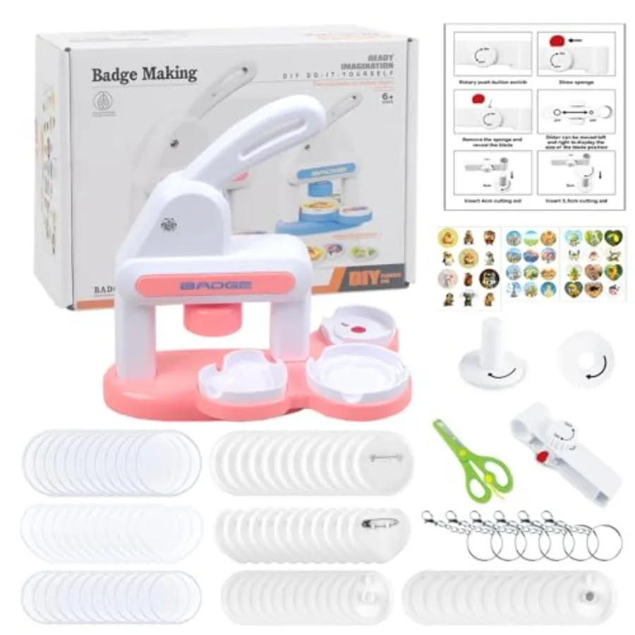 

3-In-1 Badge Maker MachineUpgrade No Assembly Required Button Maker Artist with 86 Sets Parts DIY Pin Maker Press Machine Badge