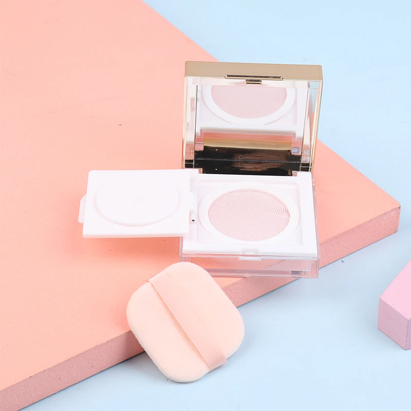 8g Square Gold Border Loose Powder Box Empty Refillable Portable Makeup Setting Powder Blush Case Container With Puff Mirror