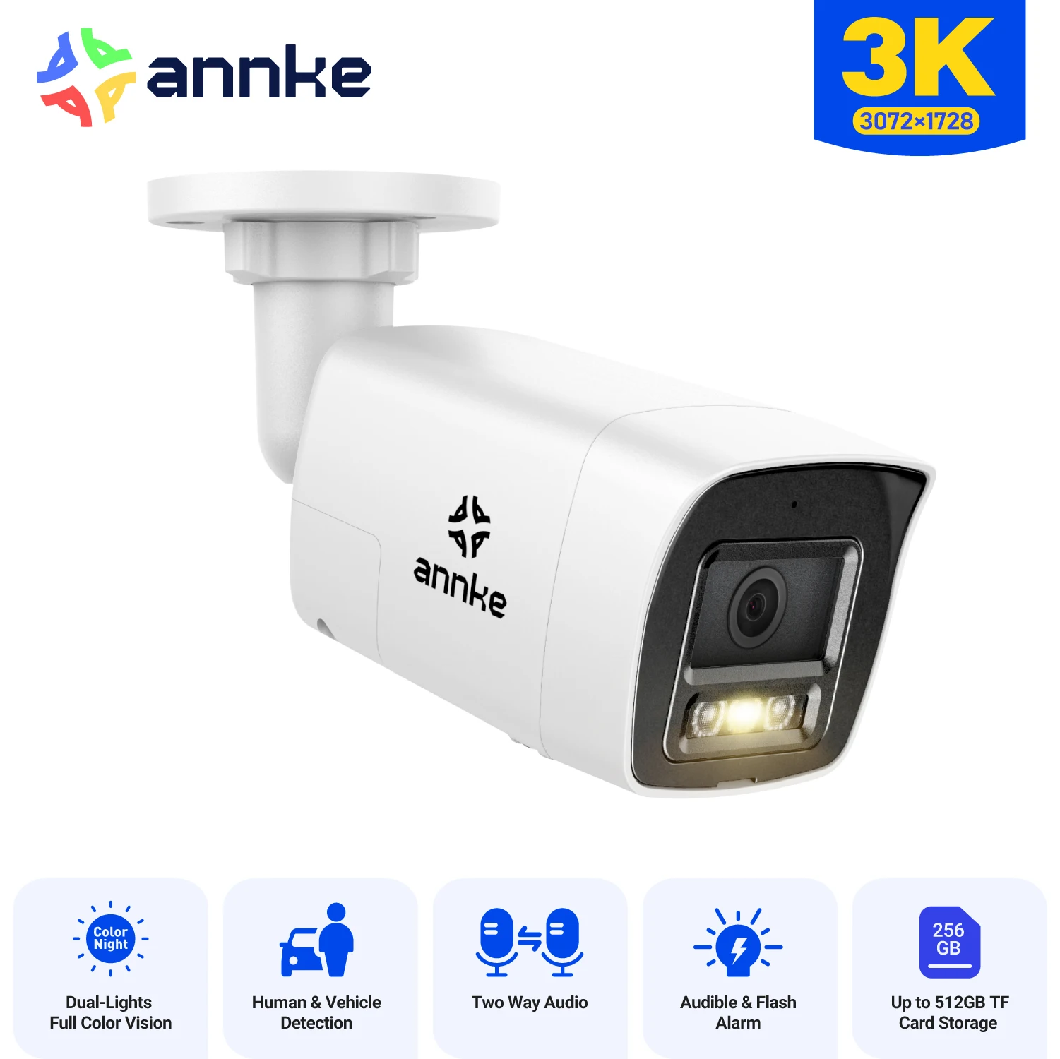 ANNKE 3K IR Network Security IP Camera 2.8 mm Support flashing/ Audio alarm Two-Way Audio Smart Dual-Light Waterproof POE Camera