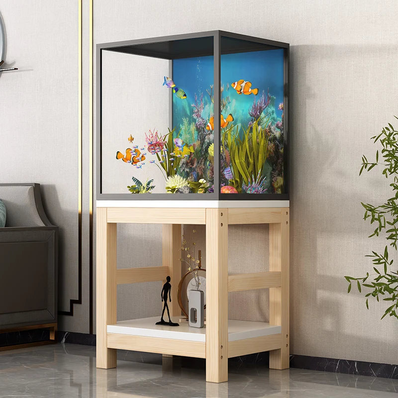 Custom solid wood fish tank rack base aquarium bottom cabinet multi-layer storage rack solid wood simple household