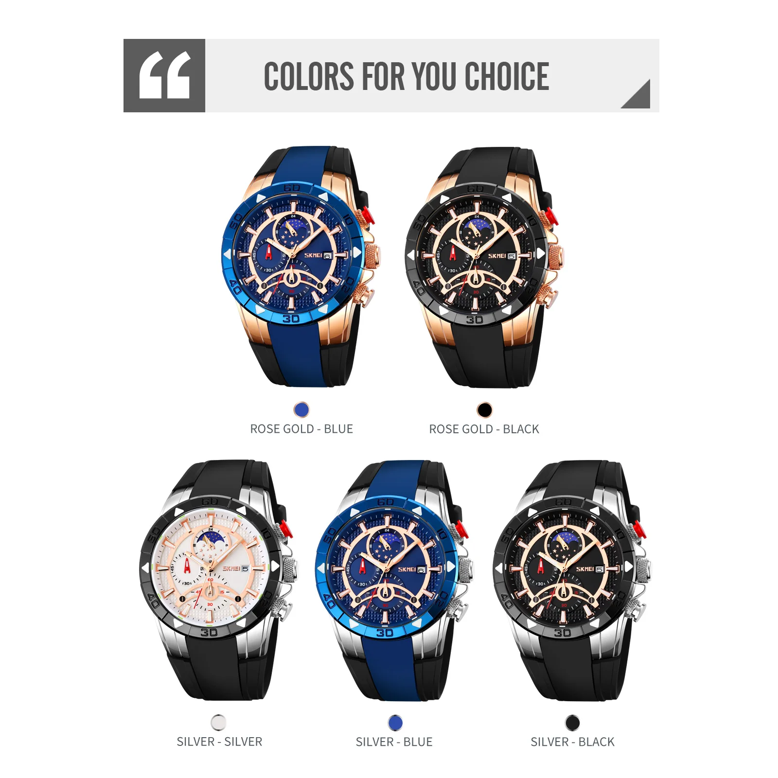 SKMEI Luxo Original Classic Sports Watch Bezel Quatro-Display Dial Cronômetro Cronógrafo Impermeável Men's Quartz Watch 9270