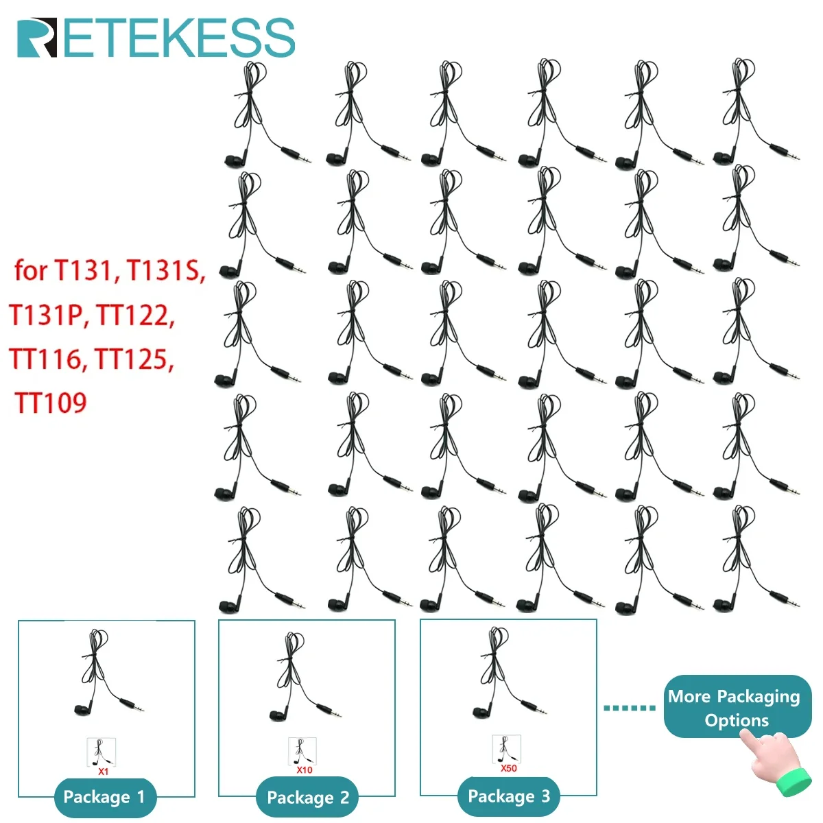RETEKESS Tour Guide Disposable Earphones Portable Headphones for Both Left and Right Ear for T131P T131S TT116 TT122 TT109 TT125