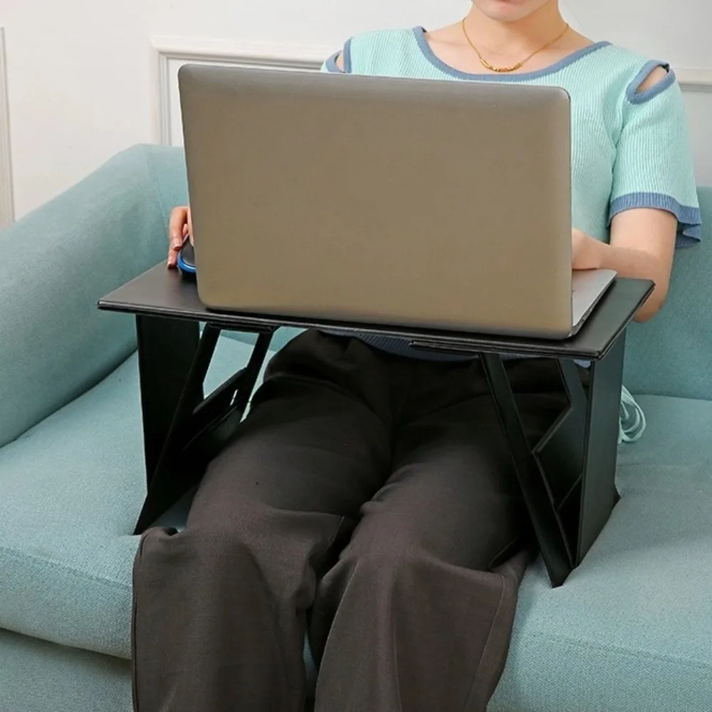 6-in-1 Function Foldable Laptop Stand PU Leather Surface Ultra-Thin Profile Computer Support Adjustable Portable Writing Desk