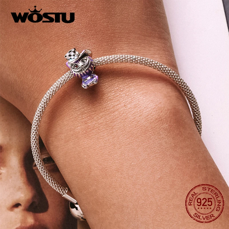 WOSTU 100% Plata de Ley 925 cuentas de dijes de gato mágico colorido a la moda para mujer aptas para pulsera Original DIY collar joyería fina