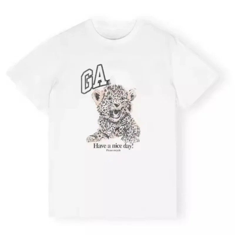 

Женская футболка с леопардовым принтом, Повседневная Свободная футболка с круглым вырезом и коротким рукавом, с мультяшным принтом, лето 2024