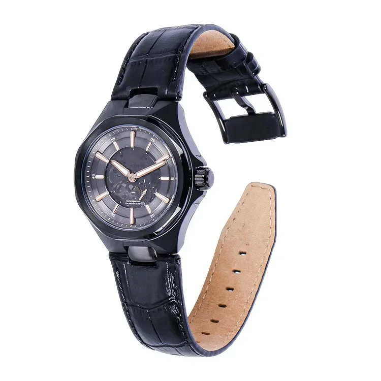 NEW Black Fashion Watch For Man Automatic Movement Premium Watch See-through Dial Waterproof Automatic Mechanical Watch