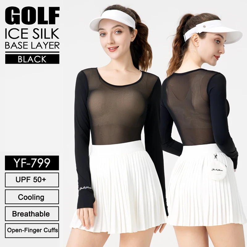 Pgm Sunscreen Golf Shirt Women Outdoor UV Protect Cooling Tops Ice Silk Round Neck Underwear Sport Long Cuff Sleeve Clothing