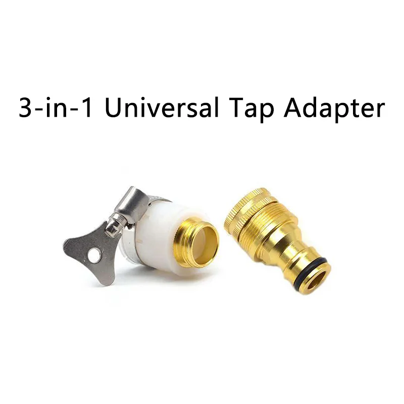 3-in-1 Universal Tap Adapter Brass Water Hose Quick Connector Multi-size Fitting for Kitchen Bathroom Washing Machine Tap