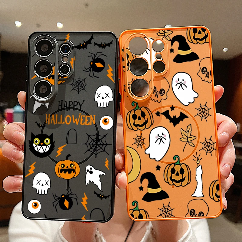 Halloween Pattern Magnetic Phone Case For Samsung Galaxy S26 S25 S24 S23 ultra S25 FE A57 A17 A56 A37 A16 A55 A36 A54 Hard Cover