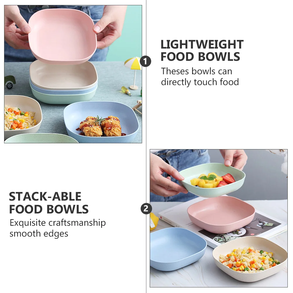 

4 pcs Stackable Food Lightweight Square Salad Bowls Snack Dishes Non Slip Base BPA Free Polypropylene Serving for Vegetables
