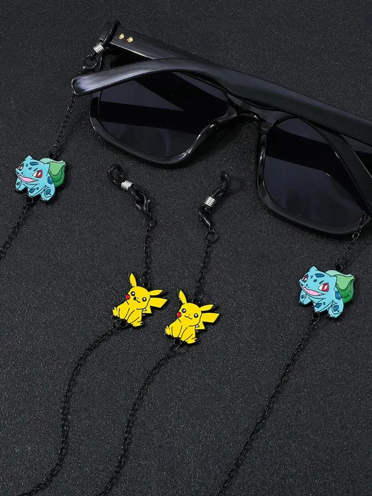 Chaîne de lunettes Pokémon Anime, mignon Pikachu et personnage pendentif en émail, lanière de lunettes faite à la main pour hommes et femmes