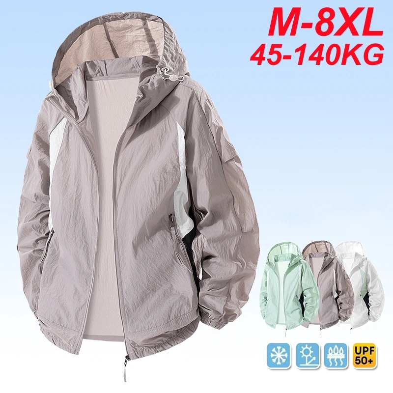 

Summer Skin Jacket Men UPF 50+ Plus Size 8XL 7XL Waterproof Quick Dry Camping Hiking Windbreaker Fishing Outdoor Anti UV Clothes