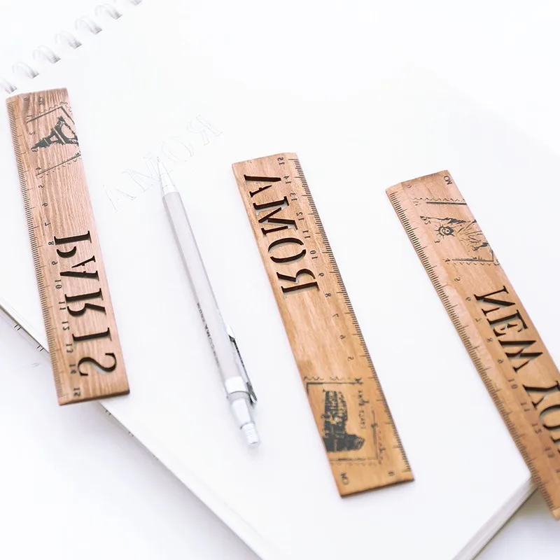1pcs New York Roma Italy Paris Country Wooden Straight Ruler Measrure Drawing Tool Study Student Stationery