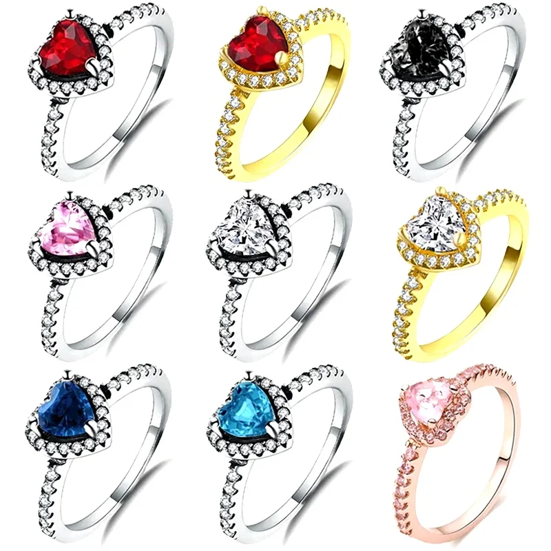 New Simple Fashion Women's Charm Jewelry 925 Sterling Silver Various Colors Heart shaped Ring Send Mother Sisters Friend Gifts